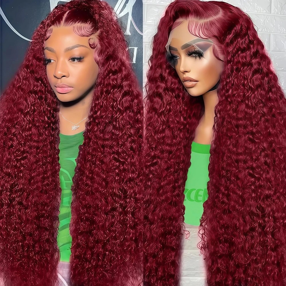 Lace Front Wigs - 99J Bordo Renkli Derin Dalgalı 200