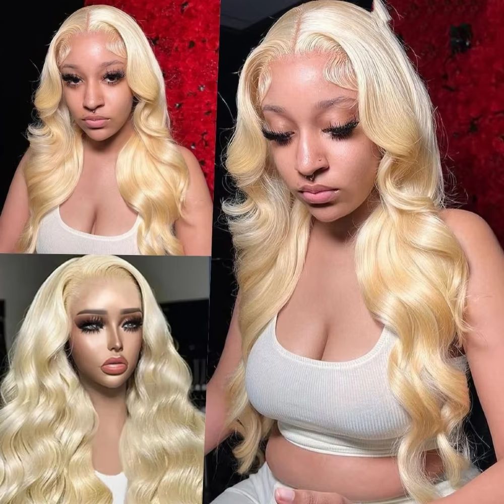 613 Blonde Body Wave Lace Front Wig - 46 İnç # 613 Platin Sarısı,