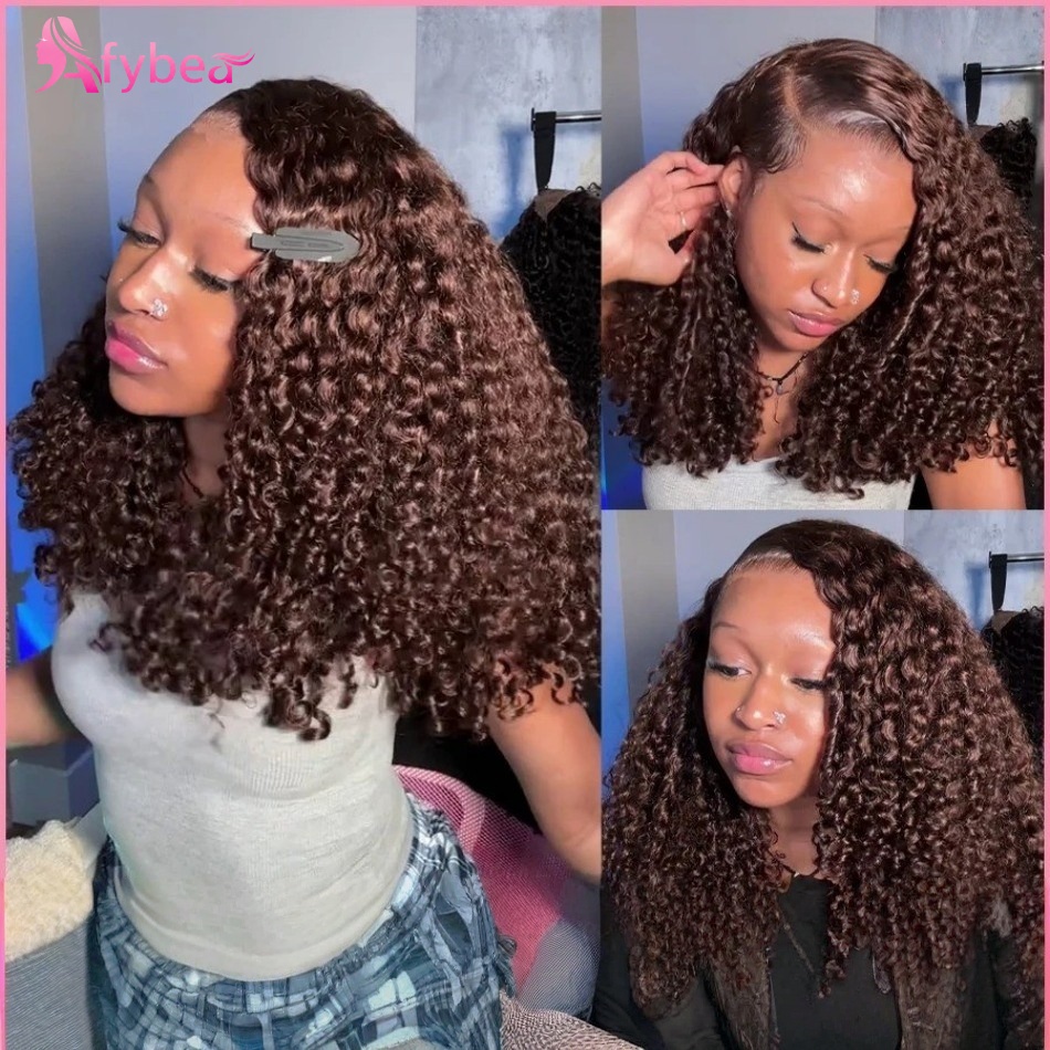 Hd Lace Frontal Wig Human Hair Pre Plucked - Kıvırcık Dantel Ön Peruk Çikolata Kahverengi