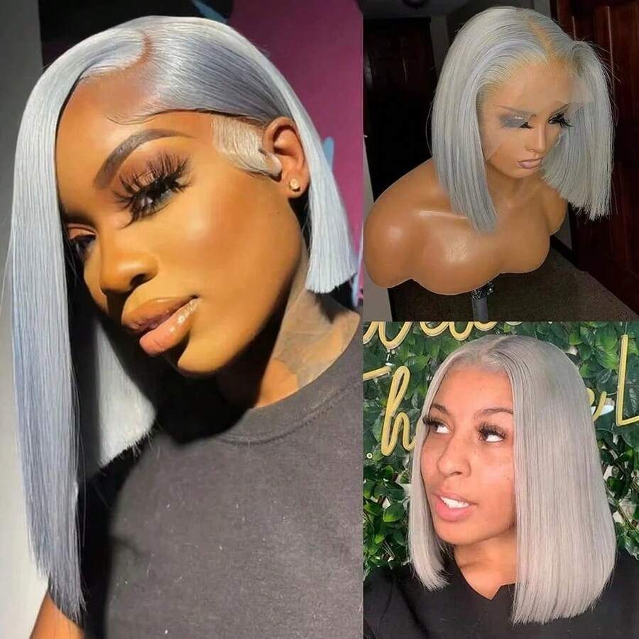 Gümüş Gri Bob Kesim, Düz, İnsa - Glueless Wear And Go Human Hair Wig incelemesi ve fiyatı
